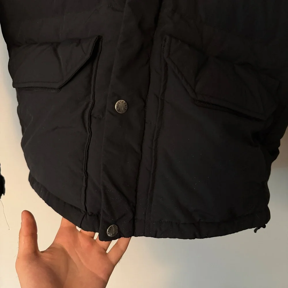 The North Face Mens Black Down Puffer Jacket Detachable Hood Parka Small